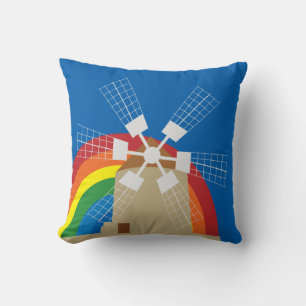 Cojín Decorativo Molino de viento en fondo arco iris