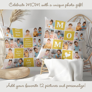 Cojín Decorativo MOM Collage personalizado de 12 fotos Marigold ama