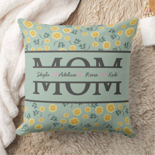 Cojín Decorativo MOM con 4 niños nombra Día de la Madre