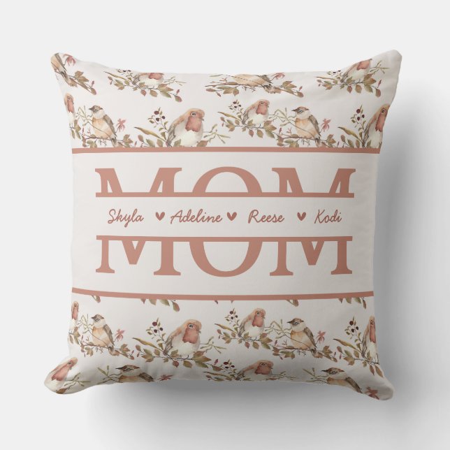 Cojín Decorativo MOM con 4 niños nombra Día de la Madre (Anverso)