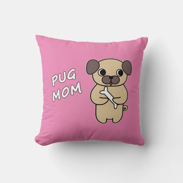 Cojín Decorativo MOM DE PUG - Rosa (Anverso)