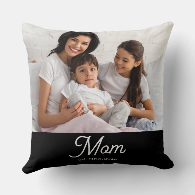 Cojín Decorativo Mom Established Black White Script Photo (Reverso )