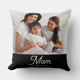 Cojín Decorativo Mom Established Black White Script Photo