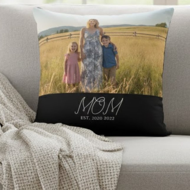 Cojín Decorativo Mom Established Modern Script Photo  Throw Pillow (Subido por el creador)