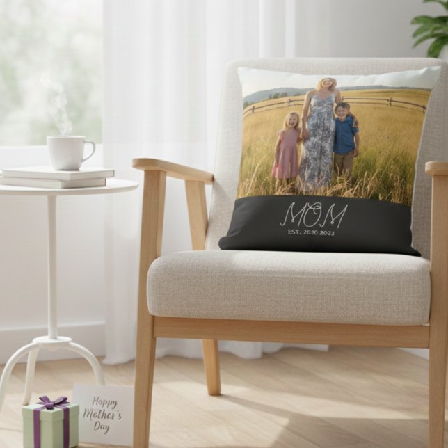 Cojín Decorativo Mom Established Modern Script Photo  Throw Pillow (Subido por el creador)