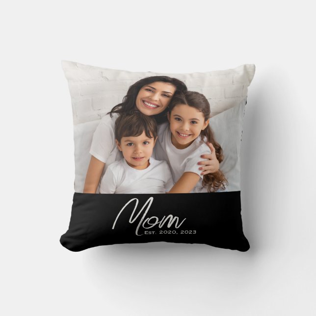 Cojín Decorativo Mom Established Modern Script Photo Throw Pillow (Anverso)