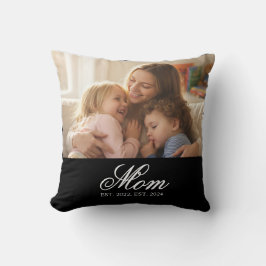 Cojín Decorativo Mom Established White Elegant Script Photo