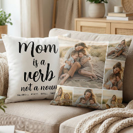 Cojín Decorativo Mom Is a Verb Family Photo Collage Mother Keepsake