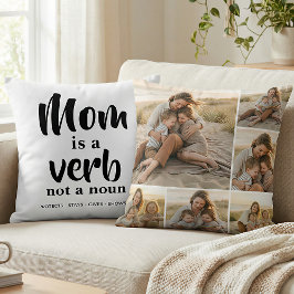 Cojín Decorativo Mom Is a Verb Family Photo Collage Mother Keepsake