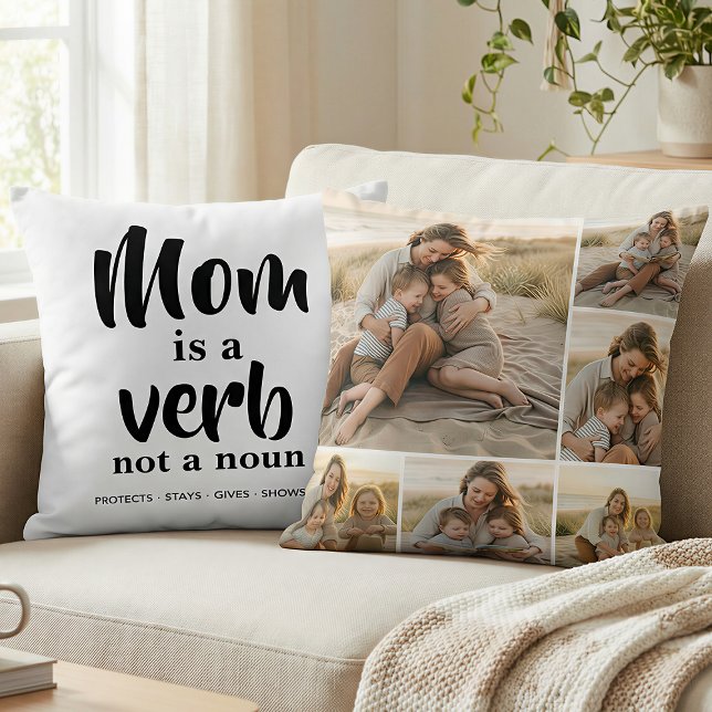 Cojín Decorativo Mom Is a Verb Family Photo Collage Mother Keepsake (Subido por el creador)