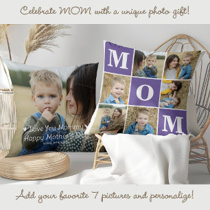 Cojín Decorativo MOM Personalizado 7 Collage de fotos Púrpura de mo