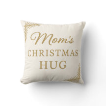 Mom’s Christmas Hug Pillow – Cozy Beige & Gold 