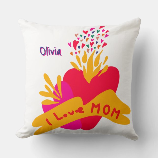 Cojín Decorativo Mom with colorful hearts (Anverso)