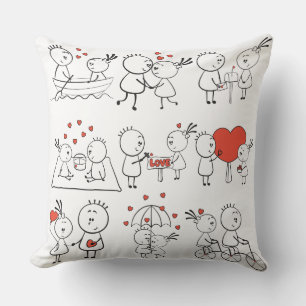 Cojín Decorativo Momentos adorables de pareja con doodle de amor