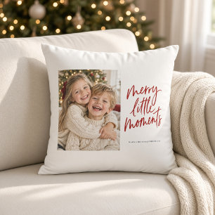 Cojín Decorativo Momentos Alegres Navideños Foto en Rojo Script