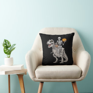 Cojín Decorativo Momia de esqueleto montando Dinosaurio T rex Hallo