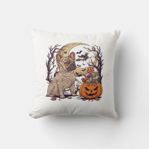 Cojín Decorativo Momia de Halloween Bulldog Francés Calabaza Carame