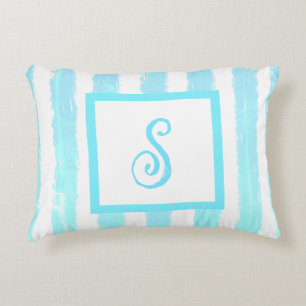 Cojín Decorativo Momograma Cuadrados Geométricos de Acuarela en Azu