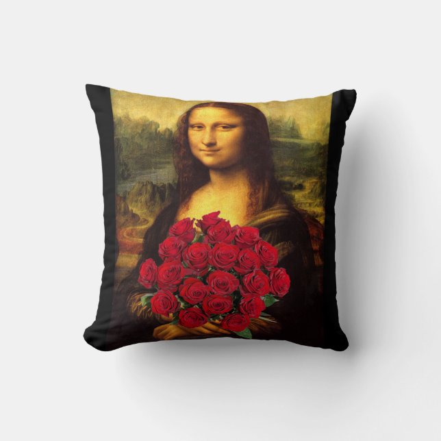 Cojín Decorativo Mona Lisa Con Bouquet De Rosas Rojas (Anverso)