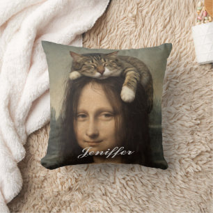 Cojín Decorativo Mona Lisa con gato durmiendo