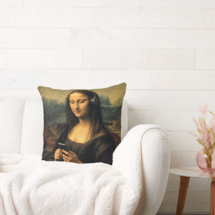 Cojín Decorativo Mona Lisa moderna con teléfono inteligente