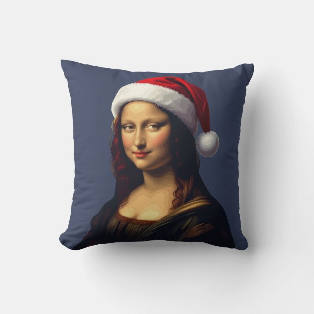 Cojín Decorativo Mona Lisa Santa Hat Christmas Holiday Cut Out (Anverso)