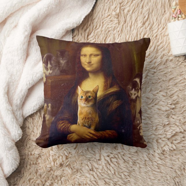Cojín Decorativo Mona Lisa y su gato (Manta)