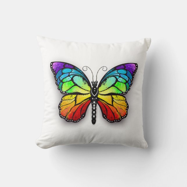Cojín Decorativo Monarca de mariposa arcoiris (Anverso)
