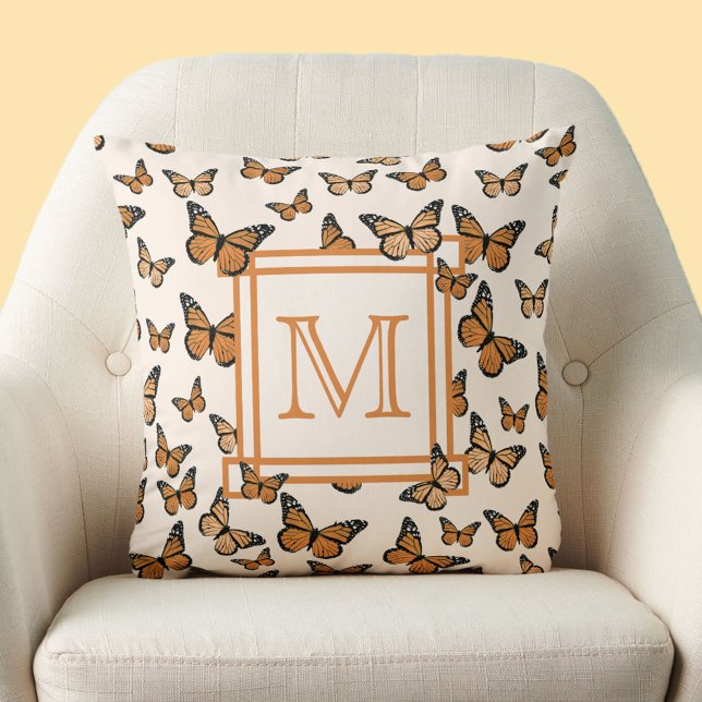 Cojín Decorativo Monarca Mariposas Naranja Personalizado Monograma (Subido por el creador)