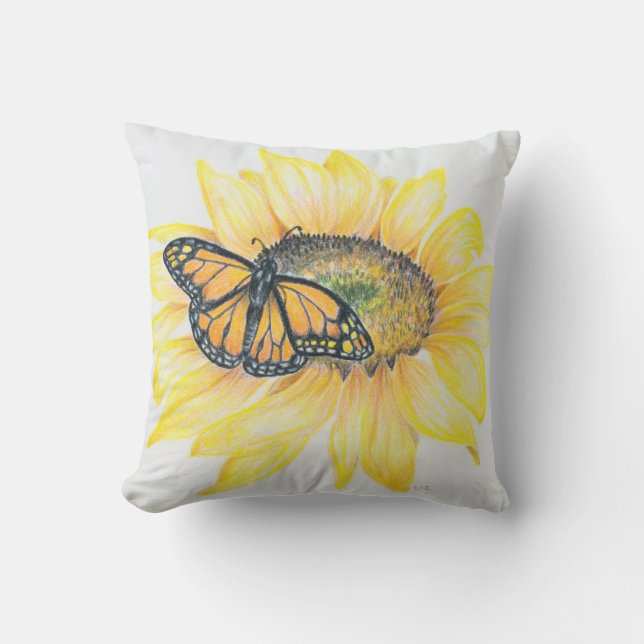 Cojín decorativo - Monarca y girasol (Anverso)