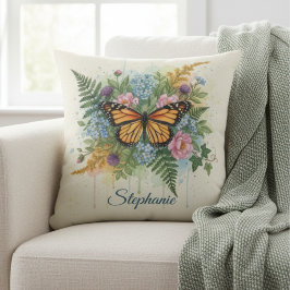 Cojín Decorativo Monarch Butterfly Floral Watercolor Garden
