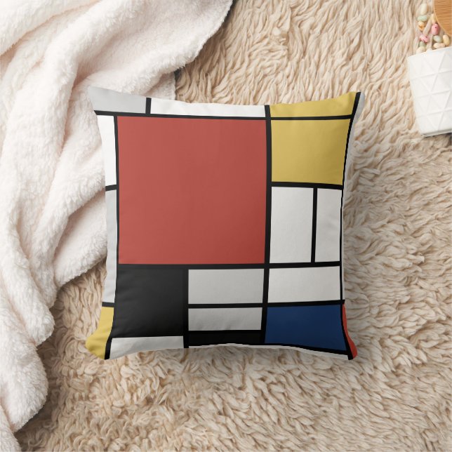 Cojín Decorativo Mondrian Pintura de Plano Rojo Amarillo Azul Gris  (Manta)