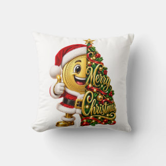 Cojín Decorativo Moneda Dorada Divertida Santa Feliz Navidad Fiesta