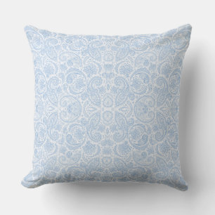 Cojín Decorativo Mono azul blanco lindo con estampado de paisley