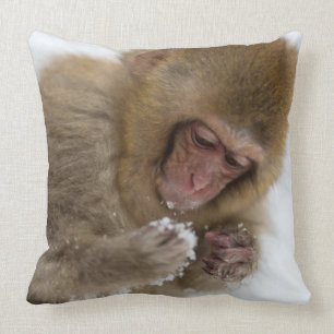 Cojín Decorativo Mono japonés de la nieve del Macaque el del bebé