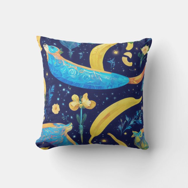 Cojín Decorativo ¿"Mono Lunar Azul y Banana Candy"? (Anverso)