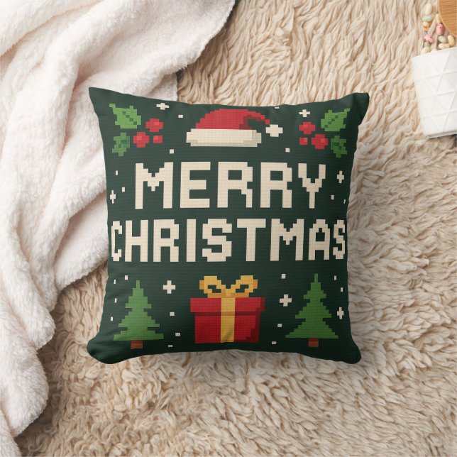 Cojín Decorativo Mono pixel art adorable feliz navidad (Manta)