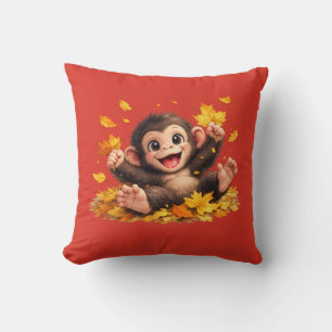 Cojín Decorativo Mono sonriente con grandes ojos juguetón tropical