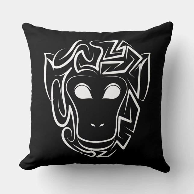 Cojín Decorativo Mono tribal blanco y negro (Anverso)