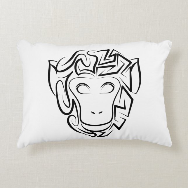 Cojín Decorativo Mono tribal blanco y negro (Anverso)