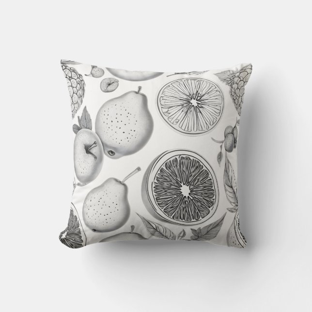 Cojín Decorativo Monochrome Fruit Pattern with Botanical Elements (Anverso)