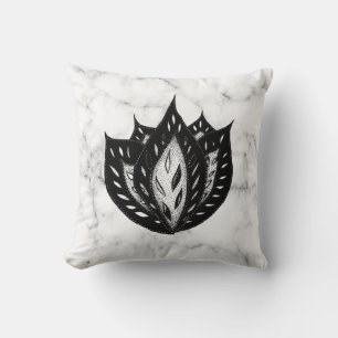 Cojín Decorativo Monocromo blanco y negro abstracto de flor de góti
