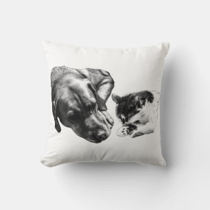 Cojín decorativo Monocromo de perros y gatos junto