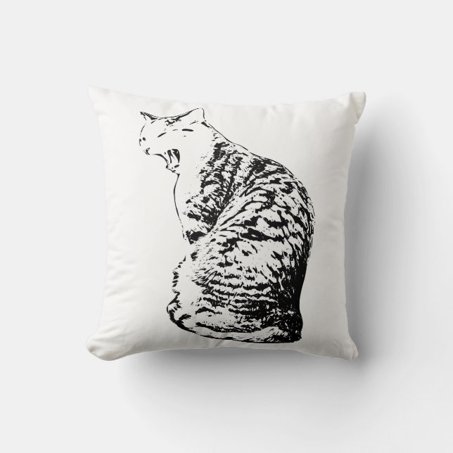 Cojín decorativo monocromo del gato del cuadro del (Anverso)