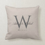 Cojín Decorativo MONOGRAM BODA SCRIPT | Linen Photo Keepsake<br><div class="desc">El Monograma de Boda de guiones es un diseño sencillo en ropa de cama clara, con su boda inicial en una tipografía de escritura elegante, sobreescrito con sus nombres y fecha de boda en una fuente clásica, y su fotografía boda favorita en la parte posterior. Este estilo rústico y distendido...</div>