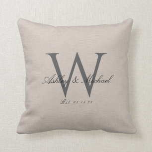 Cojín Decorativo MONOGRAM BODA SCRIPT  Linen Photo Keepsake