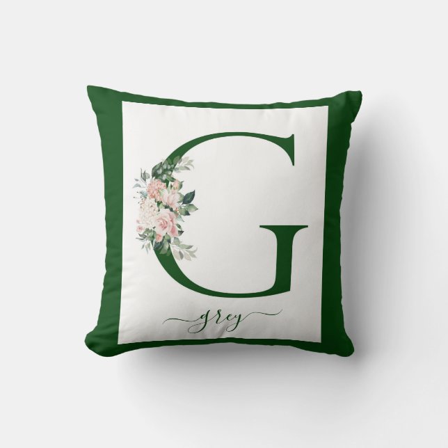 Cojín Decorativo Monogram Floral Letter G (Anverso)