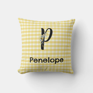 Cojín Decorativo Monogram initial watercolor flower gingham pattern