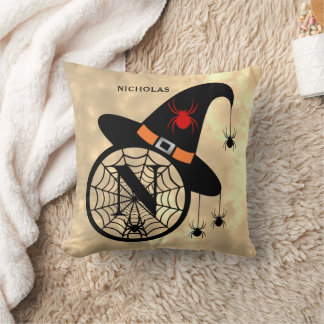 Cojín Decorativo Monogram N Halloween Sky Witch Spiders Name