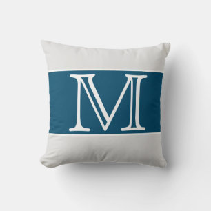 Cojín Decorativo MONOGRAM Naval Azul Gris Blanco banda Sólido Color